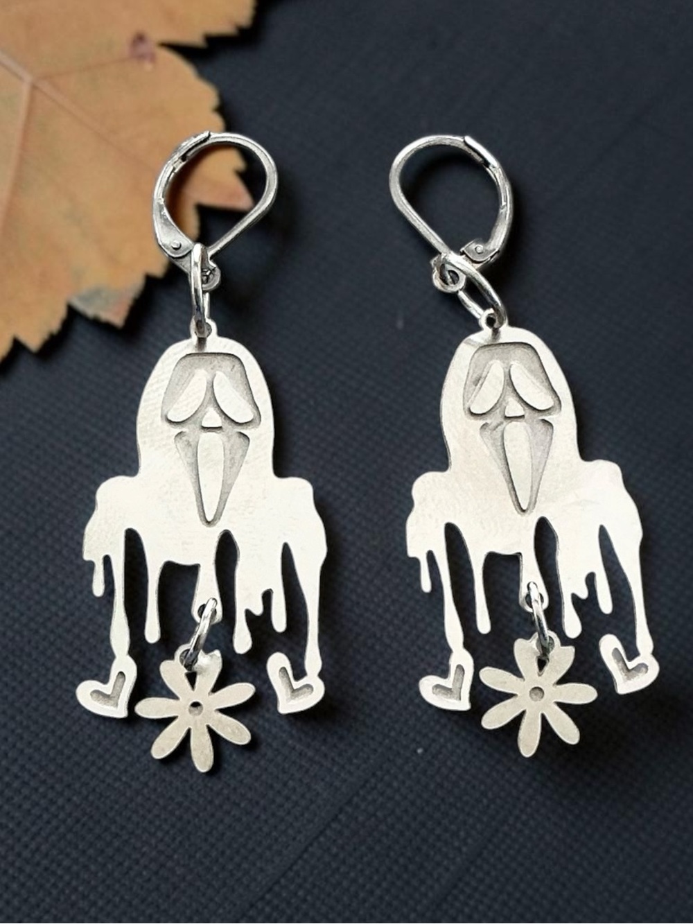 🆕 Melting Ghost in Love Laser Etched Dangle Earrings